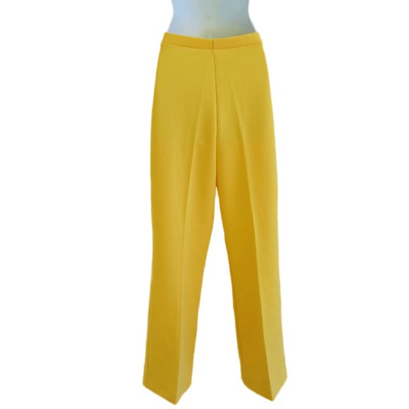 30W Vintage 70s Pants Yellow Ribbed Double Knit Polyester Pull On Front Crease - Picture 3 of 7
